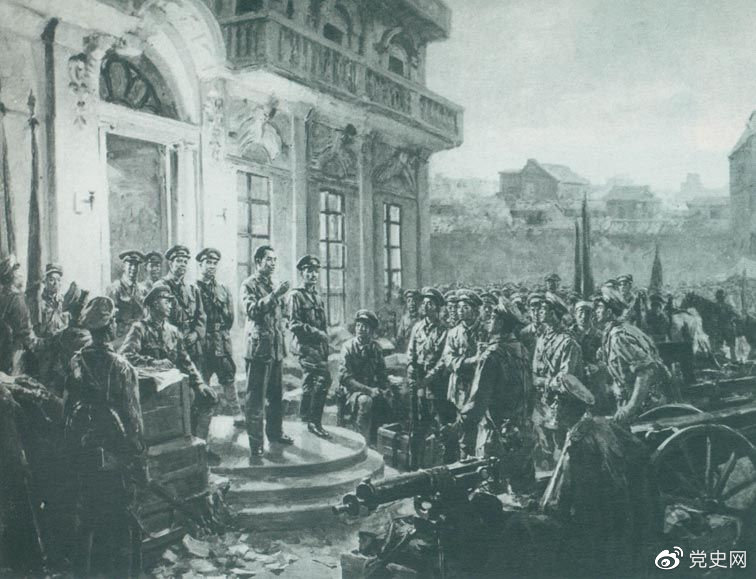 1927年8月1日，南昌起義爆發(fā),標(biāo)志著中國共產(chǎn)黨獨立領(lǐng)導(dǎo)革命戰(zhàn)爭、創(chuàng)建人民軍隊和武裝奪取政權(quán)的開端，開啟了中國革命新紀元。這是《八一起義》油畫。